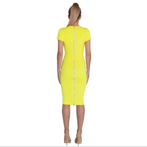 Lemon Yellow Wool-blend Fitted Kneelength Dress - Picture 3 of 4